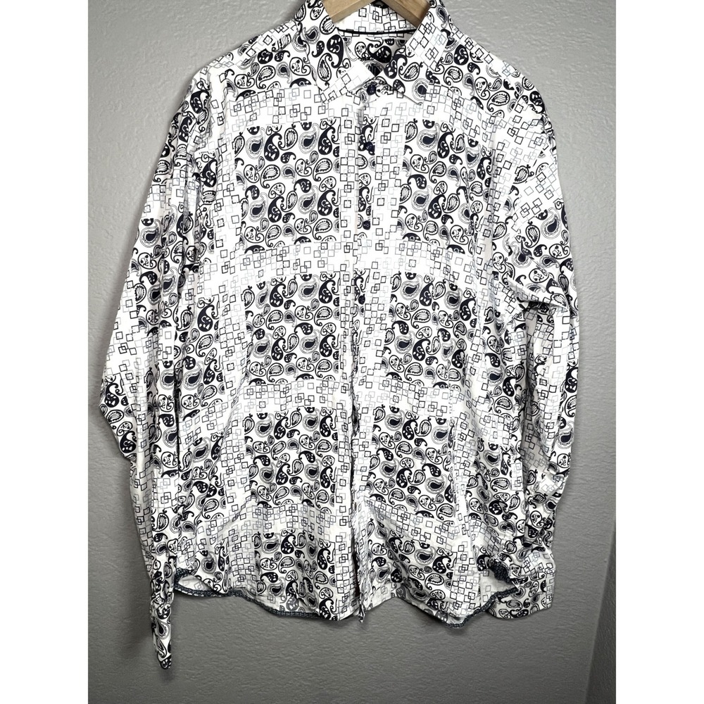 Visconti Black Button Up Shirt Mens XL Paisley Geometric Mixed Print  Blue White